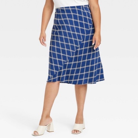 AVA & VIV NWOT Blue Plaid Midi Skirt Size 4X - Picture 1 of 8